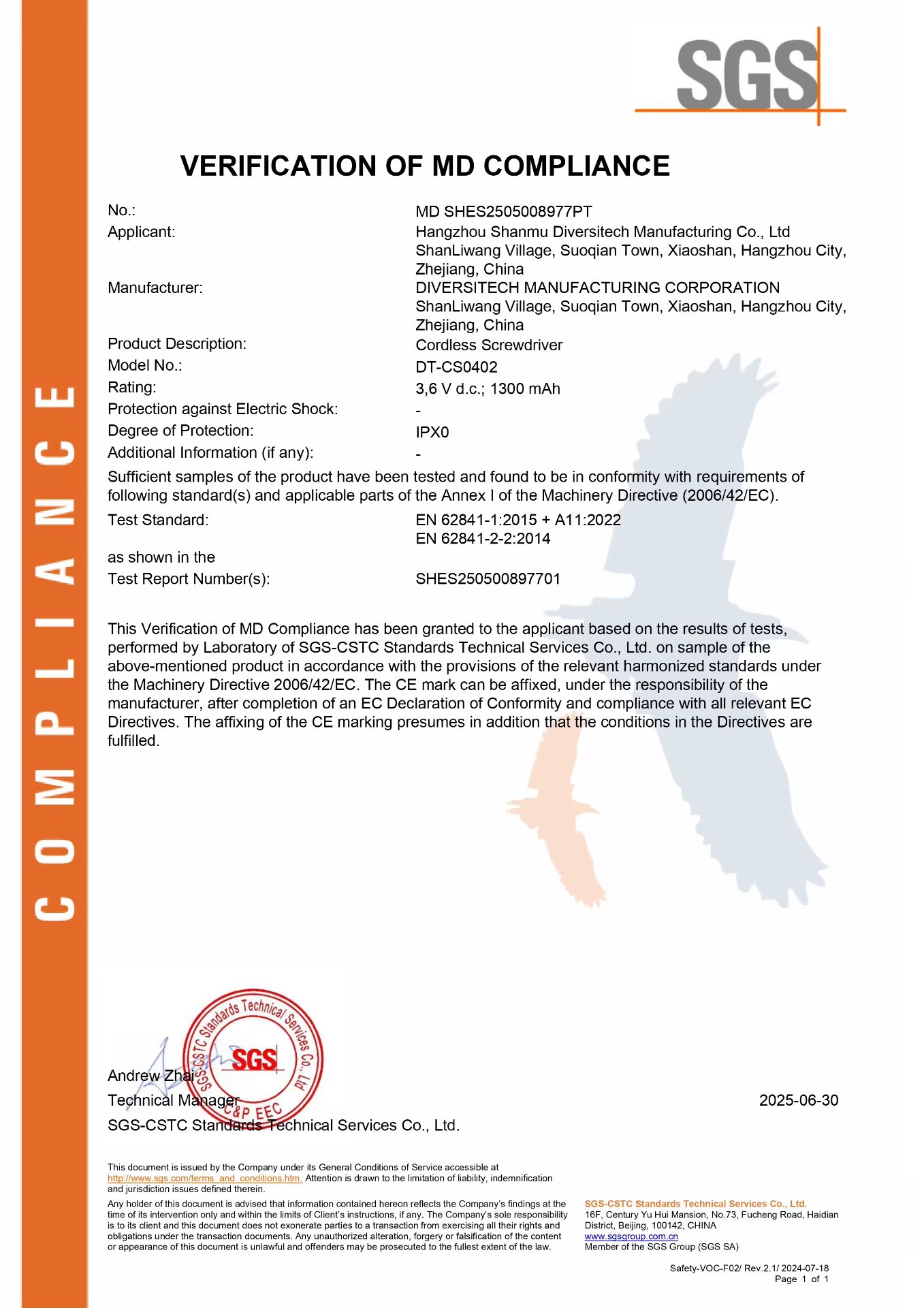 SGS MD Compliance Verification CS0402