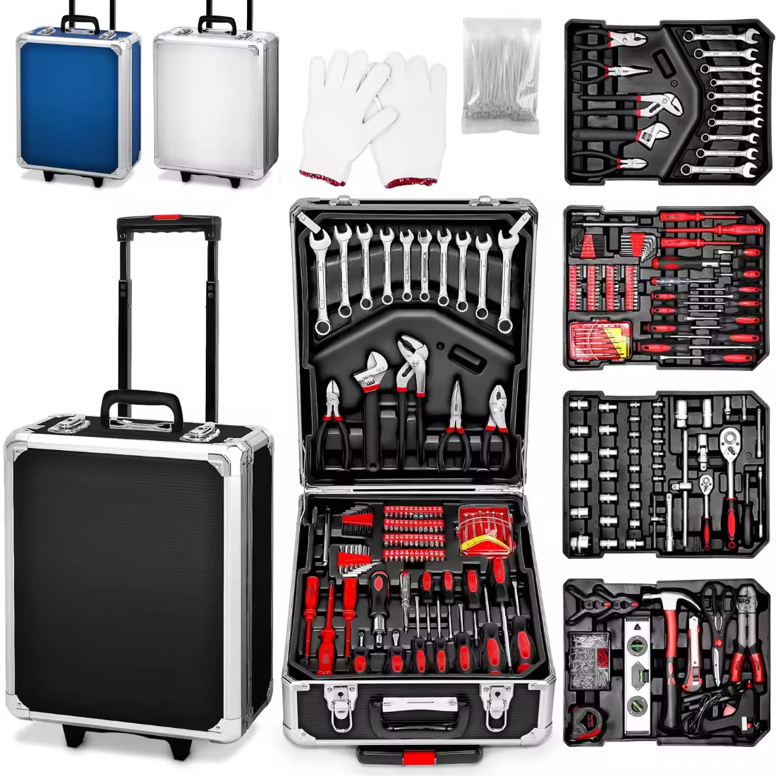 799pc Home DIY & Garage Mechanics Tool Kit Set Auto Sets in Professional Suitcase Box Tool Cabinet Trolley Wheeled Case OEM ODM