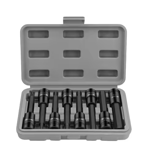 8pc 1/2 Inch Drive 12.5mm Long CR-Mo Chrome Industrial Grade Impact Hex Bit Socket Set. Sizes H4 H14. OEM/ODM Ready Auto/Car Use