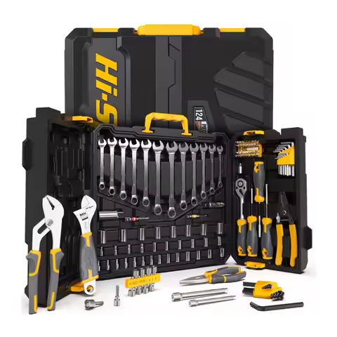 124pc Complete Home & Garage Essentials Hand Tools Set for DIY Auto Car Repairs OEM Supported Packaged in Hard Case