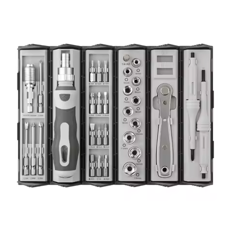 34pc Multifunction DIY Precision Screw Driver Bits Set Ratcheting Handles Folding Case Chrome for Electronics Repair OEM ODM