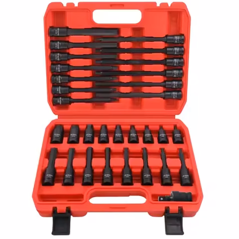 31pc 1/2 Cr-Mo S2 Metric 6PT Deep Impact Hex Socket Bit Set Wrenches 200mm Long H5 H19 Black Oxide Auto/Car DIY OEM/ODM Ready