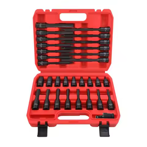31pc 1/2" Metric 6PT Deep Impact Hex Socket Bit Set 200mm Long OEM DIY S2 Steel Rust-Prevention Black Oxide Finish Mechanical