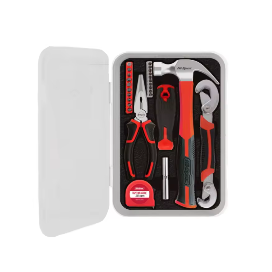 25pc Red Compact DIY Home Repair Basic Hand Tool Kit with Plastic Case OEM & ODM Household Repair Tool Set