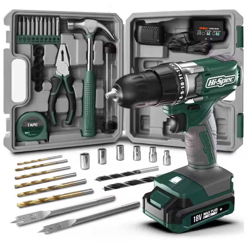 Hi-Spec DT30342G 18V DIY Cordless Electric Multi-Purpose Power Tool Set 33-Piece Drill Driver Kit High Carbon Steel OEM/ODM