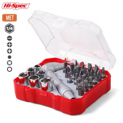 34pc Mini Compact 1/4 Hex Shank Screwdriver Bits Set Metric Sockets 2-Head Wrench Handle DIY Steel Tool Box Case OEM ODM Ready