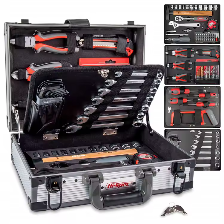 91pc DIY Household & Garage Mechanics Tool Kit Set with Chrome Vanadium Steel Tools Aluminum Case OEM/ODM Ready